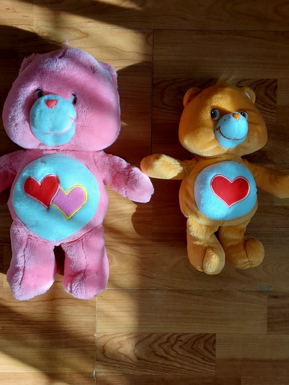☆•Care Bears Pink Love-a-Lot and Tenderheart Bear VTG Preowned Pair lot Plush•☆